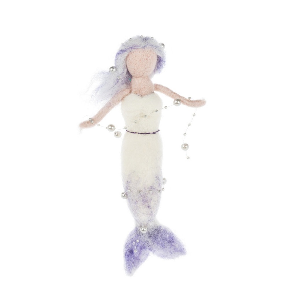 🎄Mishell the Mermaid Ornament Purple Felt Wool Pearls Handmade Christmas - Picture 1 of 1